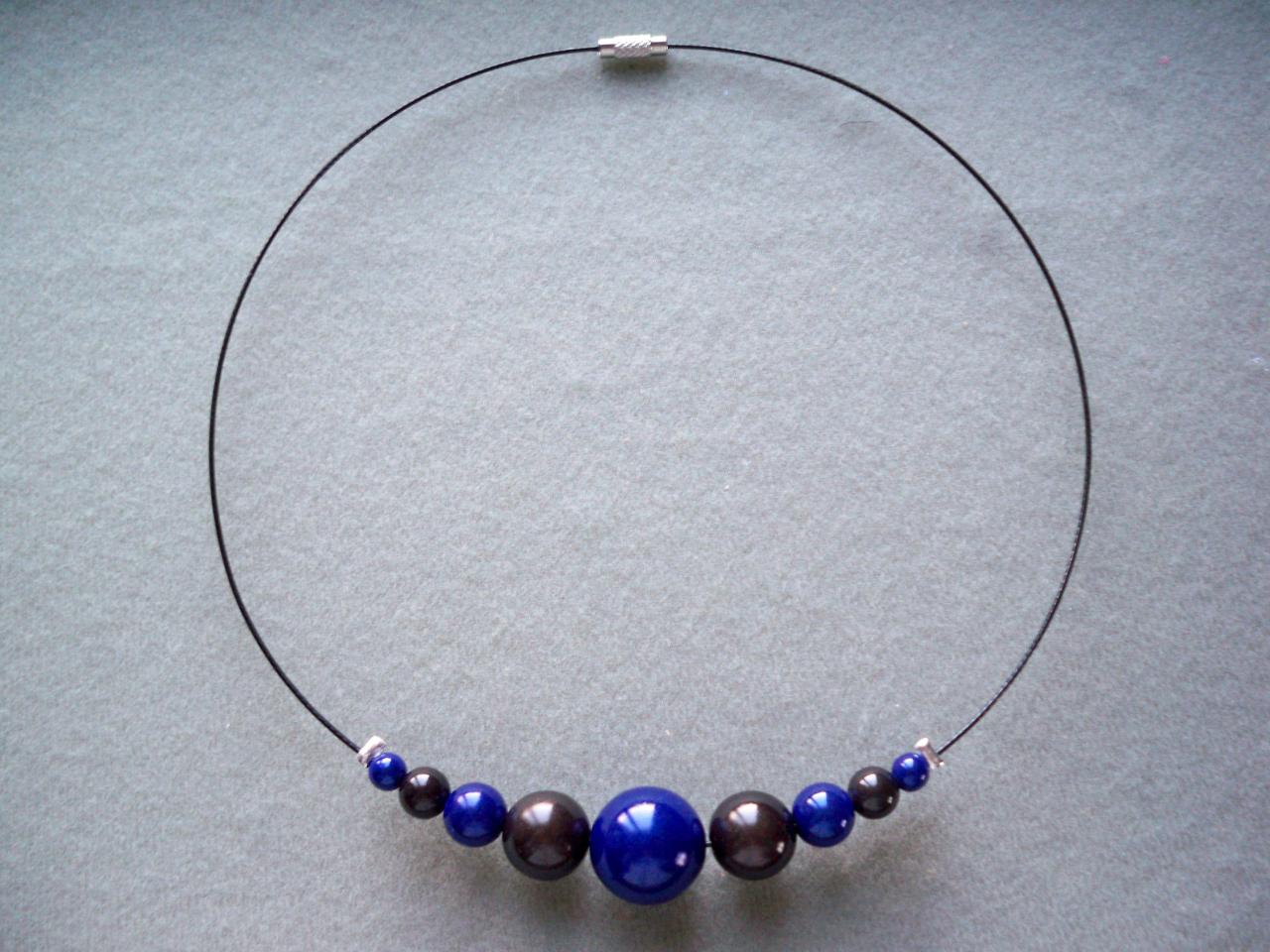 Collier perles magiques bleu dur et gris foncé