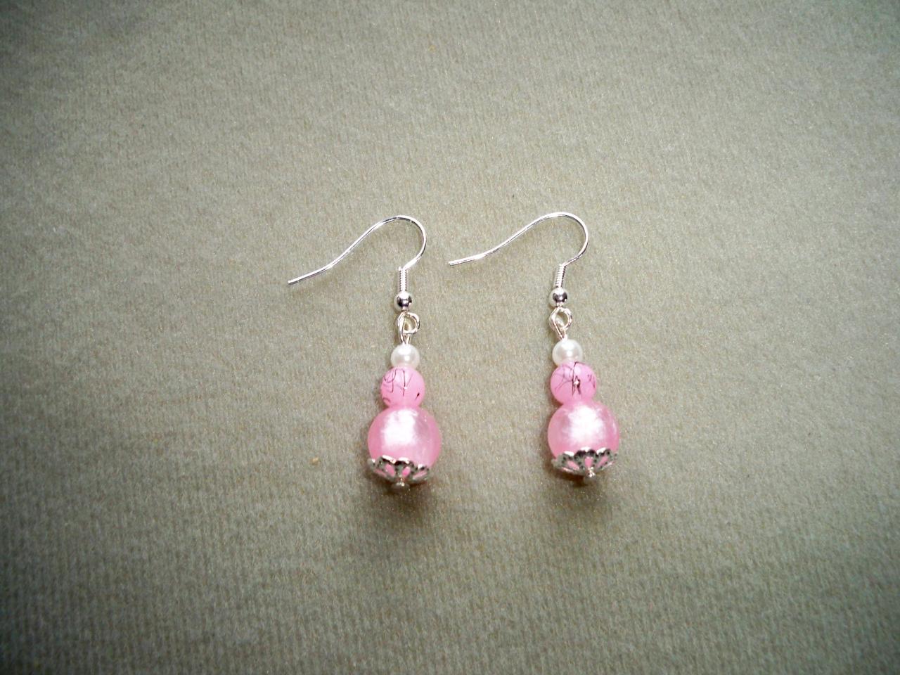 Boucles d'oreilles perles roses et blanches