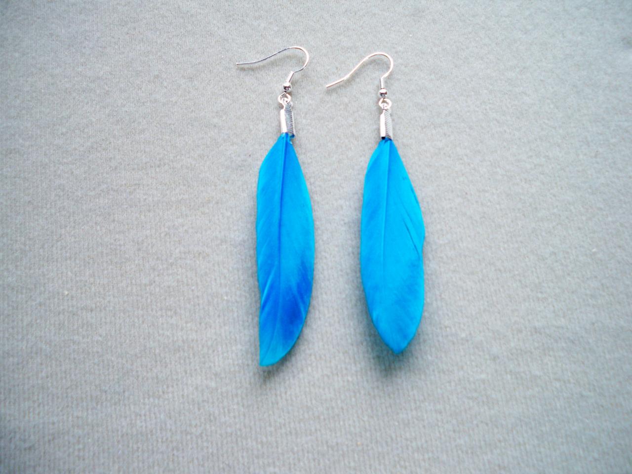 Boucles d'oreilles plumes bleues