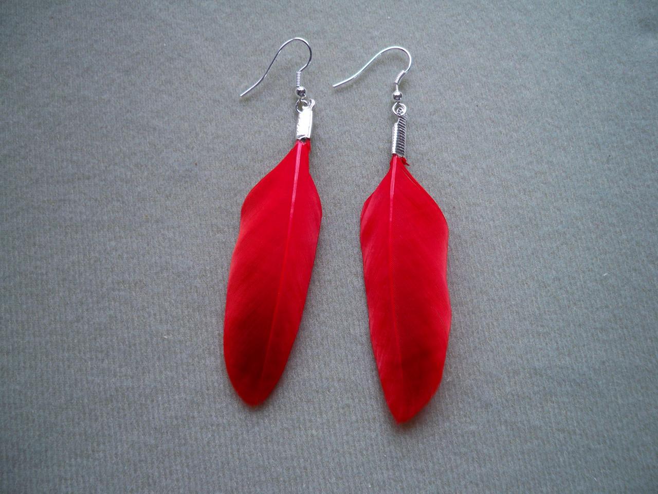 Boucles d'oreilles plumes rouges