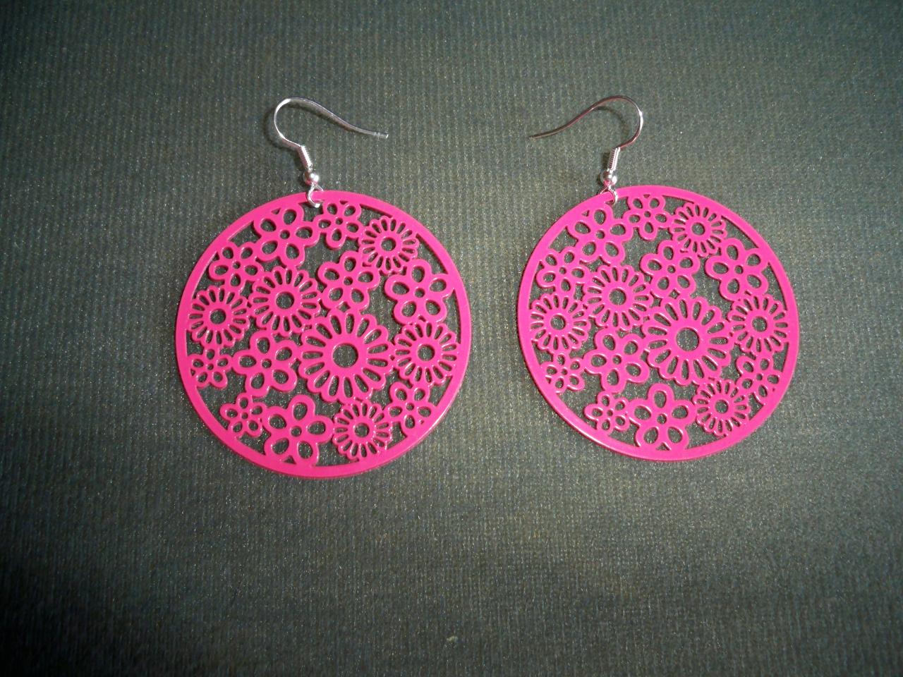 Boucles d'oreilles sequin filigrane rose