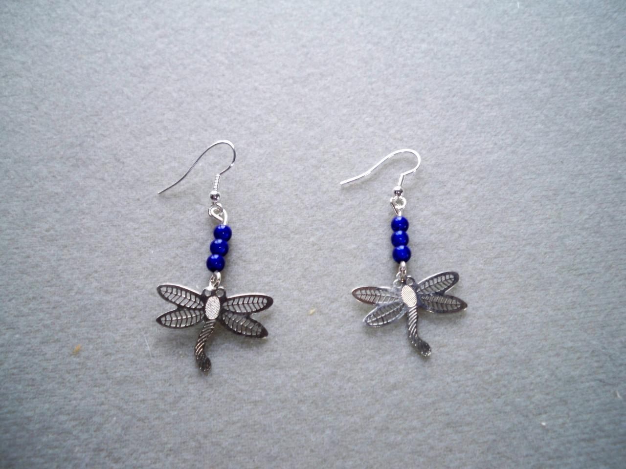 Boucles d'oreilles libellule métal et perles magiques